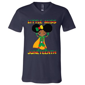 Little Miss Juneteenth Cute Black Girl Melanin Girl V-Neck T-Shirt