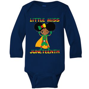 Little Miss Juneteenth Cute Black Girl Melanin Girl Baby Long Sleeve Bodysuit