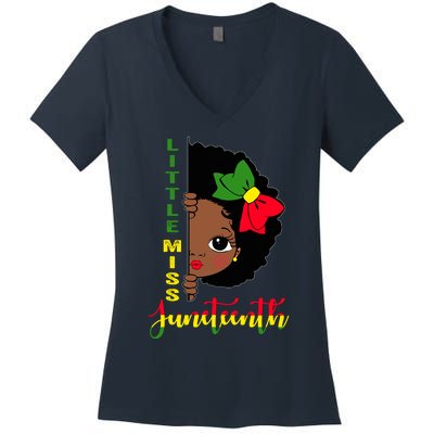 Little Miss Juneteenth Girl Black History Month Women's V-Neck T-Shirt