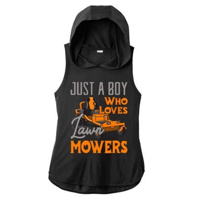 Lawn Mowing Just A Boy Who Loves Mowers Gardener Ladies PosiCharge Tri-Blend Wicking Draft Hoodie Tank