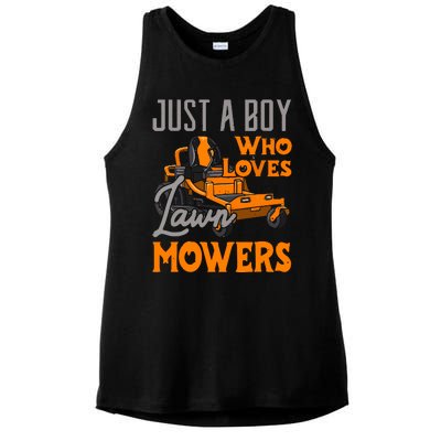 Lawn Mowing Just A Boy Who Loves Mowers Gardener Ladies PosiCharge Tri-Blend Wicking Tank