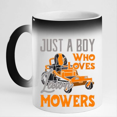 Lawn Mowing Just A Boy Who Loves Mowers Gardener 11oz Black Color Changing Mug