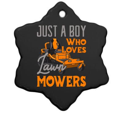 Lawn Mowing Just A Boy Who Loves Mowers Gardener Ceramic Star Ornament