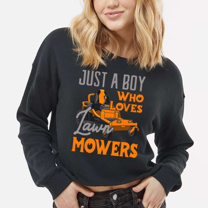 Lawn Mowing Just A Boy Who Loves Mowers Gardener Cropped Pullover Crew