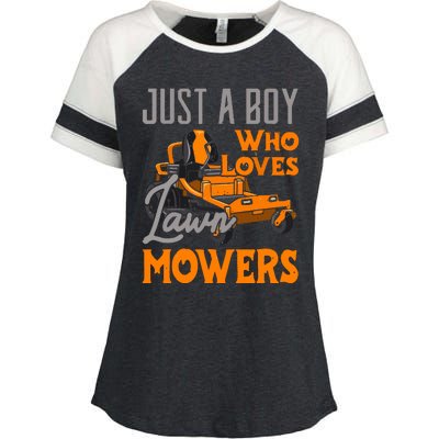 Lawn Mowing Just A Boy Who Loves Mowers Gardener Enza Ladies Jersey Colorblock Tee