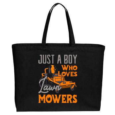 Lawn Mowing Just A Boy Who Loves Mowers Gardener Cotton Canvas Jumbo Tote