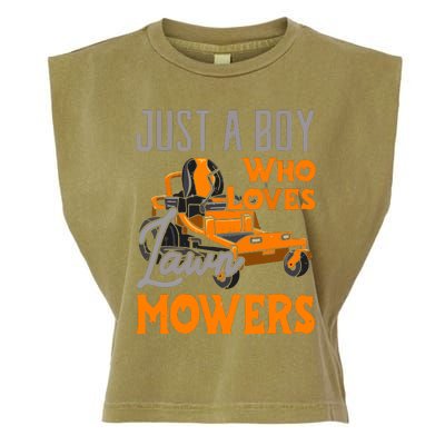 Lawn Mowing Just A Boy Who Loves Mowers Gardener Garment-Dyed Women's Muscle Tee