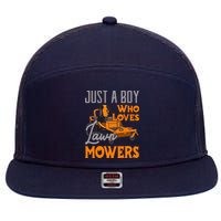 Lawn Mowing Just A Boy Who Loves Mowers Gardener 7 Panel Mesh Trucker Snapback Hat
