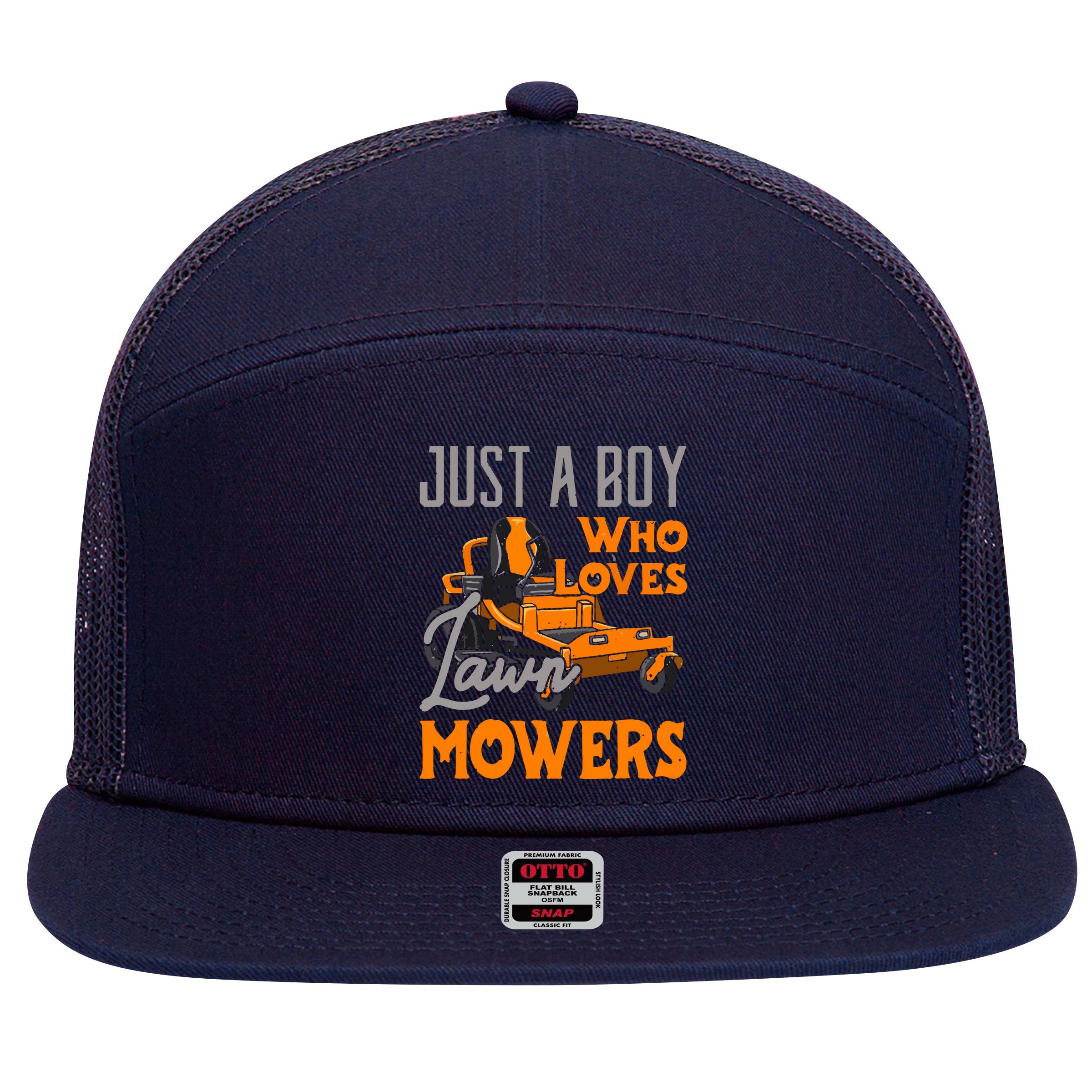 Lawn Mowing Just A Boy Who Loves Mowers Gardener 7 Panel Mesh Trucker Snapback Hat