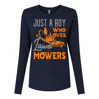 Lawn Mowing Just A Boy Who Loves Mowers Gardener Womens Cotton Relaxed Long Sleeve T-Shirt