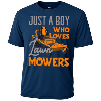 Lawn Mowing Just A Boy Who Loves Mowers Gardener Performance Shirt