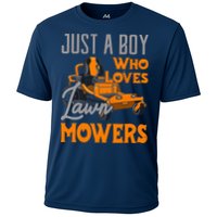 Lawn Mowing Just A Boy Who Loves Mowers Gardener Cooling Performance Crew T-Shirt