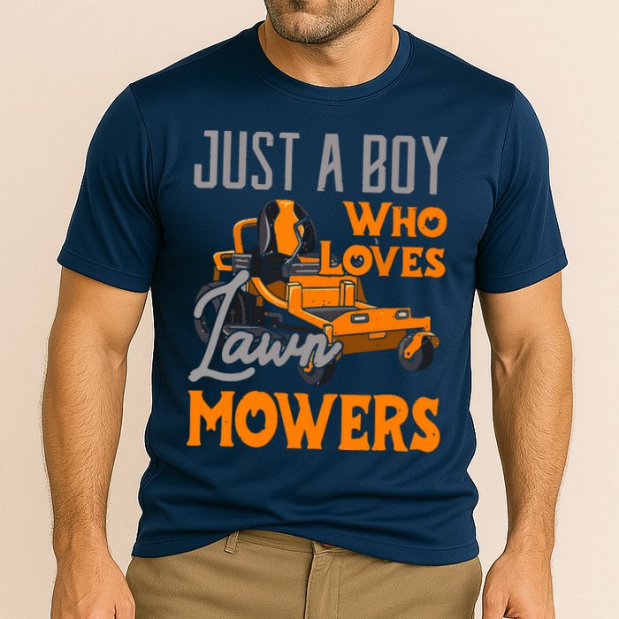 Lawn Mowing Just A Boy Who Loves Mowers Gardener Cooling Performance Crew T-Shirt