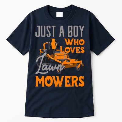 Lawn Mowing Just A Boy Who Loves Mowers Gardener Tall T-Shirt