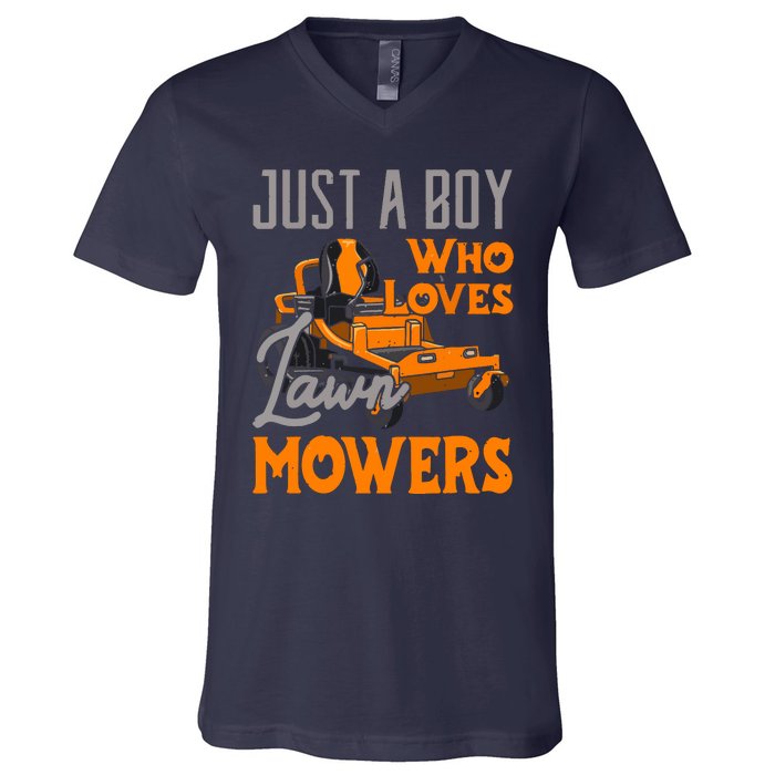 Lawn Mowing Just A Boy Who Loves Mowers Gardener V-Neck T-Shirt