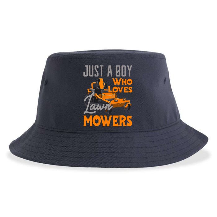 Lawn Mowing Just A Boy Who Loves Mowers Gardener Sustainable Bucket Hat
