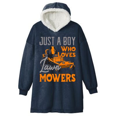 Lawn Mowing Just A Boy Who Loves Mowers Gardener Hooded Wearable Blanket