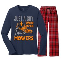 Lawn Mowing Just A Boy Who Loves Mowers Gardener Women's Long Sleeve Flannel Pajama Set 