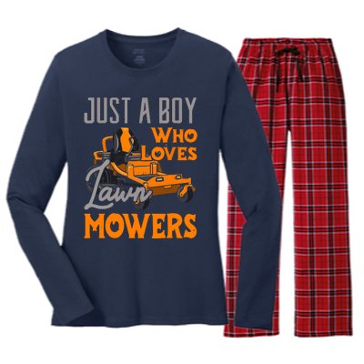 Lawn Mowing Just A Boy Who Loves Mowers Gardener Women's Long Sleeve Flannel Pajama Set 