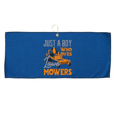 Lawn Mowing Just A Boy Who Loves Mowers Gardener Large Microfiber Waffle Golf Towel