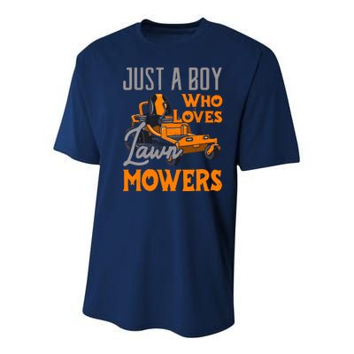 Lawn Mowing Just A Boy Who Loves Mowers Gardener Youth Performance Sprint T-Shirt