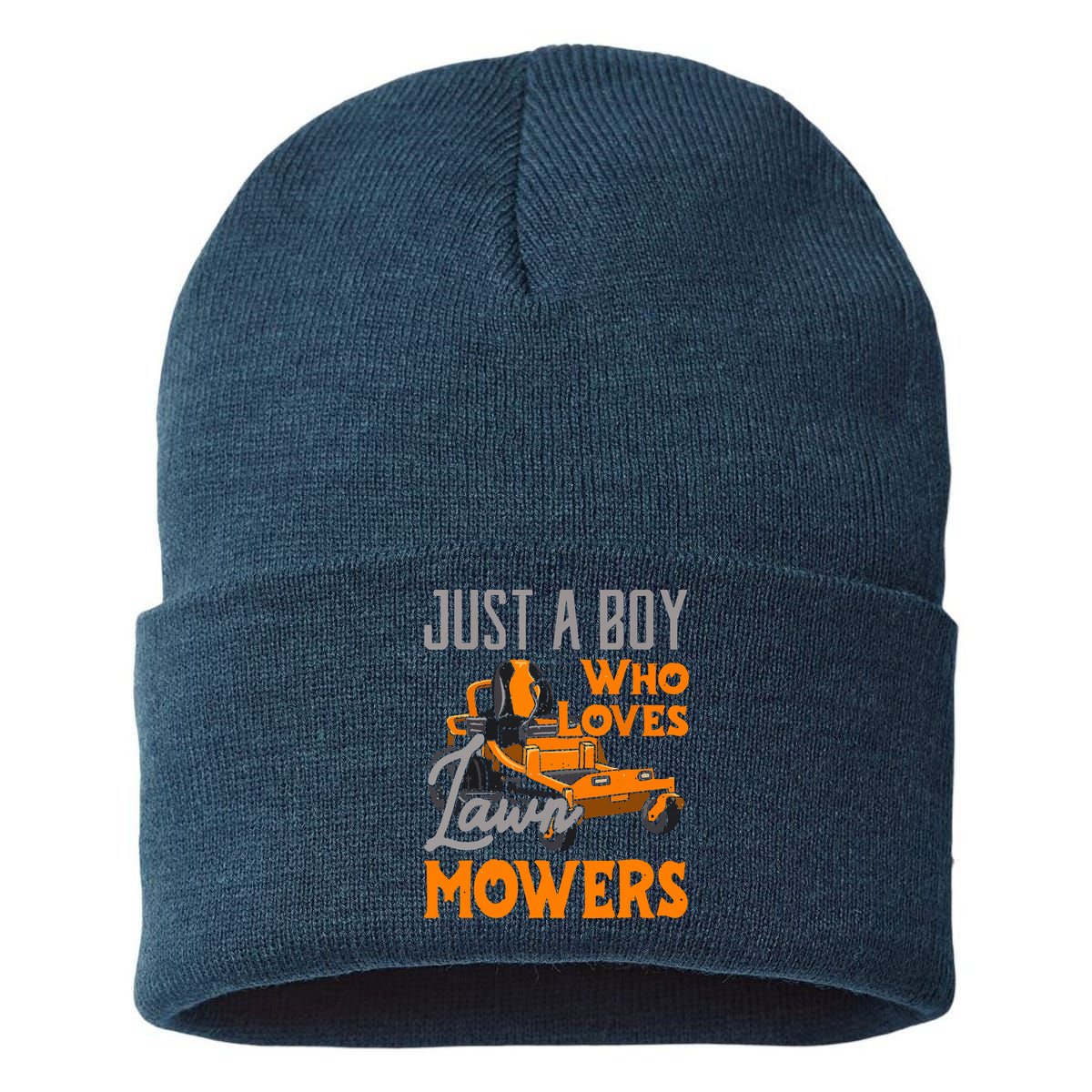 Lawn Mowing Just A Boy Who Loves Mowers Gardener Sustainable Knit Beanie