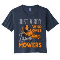 Lawn Mowing Just A Boy Who Loves Mowers Gardener Women's Crop Top Tee