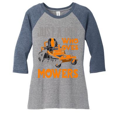 Lawn Mowing Just A Boy Who Loves Mowers Gardener Women's Tri-Blend 3/4-Sleeve Raglan Shirt