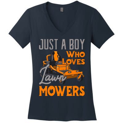 Lawn Mowing Just A Boy Who Loves Mowers Gardener Women's V-Neck T-Shirt