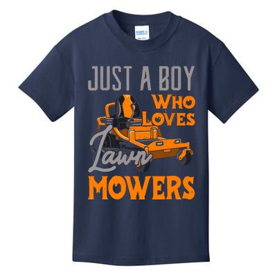 Lawn Mowing Just A Boy Who Loves Mowers Gardener Kids T-Shirt