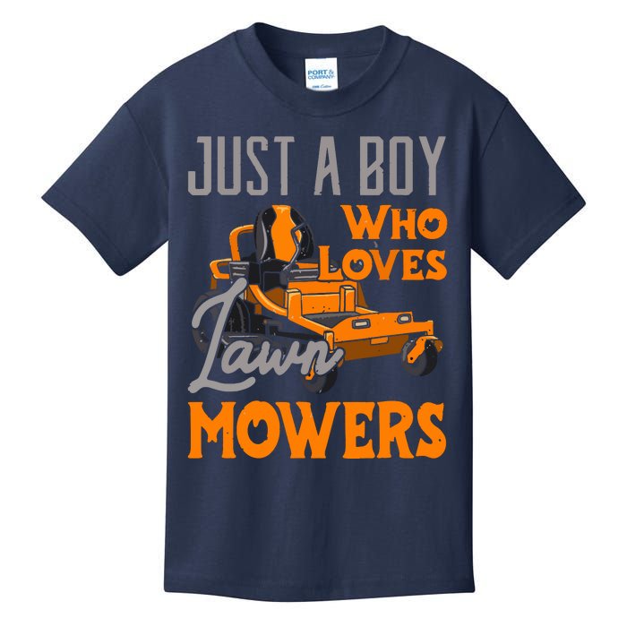 Lawn Mowing Just A Boy Who Loves Mowers Gardener Kids T-Shirt