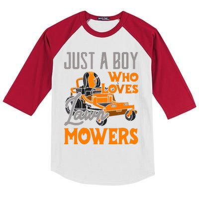 Lawn Mowing Just A Boy Who Loves Mowers Gardener Kids Colorblock Raglan Jersey