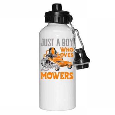 Lawn Mowing Just A Boy Who Loves Mowers Gardener Aluminum Water Bottle