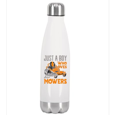 Lawn Mowing Just A Boy Who Loves Mowers Gardener Stainless Steel Insulated Water Bottle