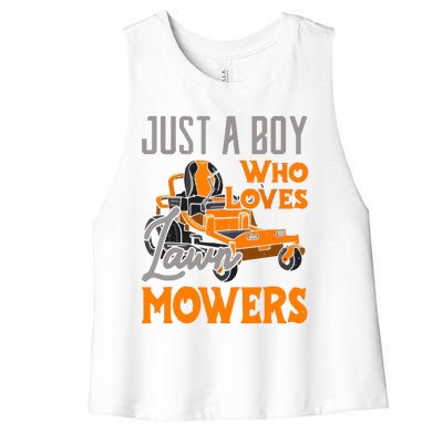 Lawn Mowing Just A Boy Who Loves Mowers Gardener Women's Racerback Cropped Tank