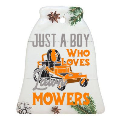 Lawn Mowing Just A Boy Who Loves Mowers Gardener Ceramic Bell Ornament