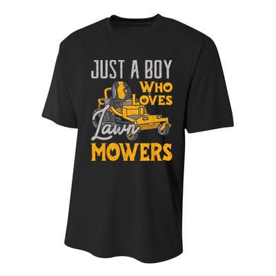 Lawn Mowing Just A Who Loves Mowers Gardener Youth Performance Sprint T-Shirt