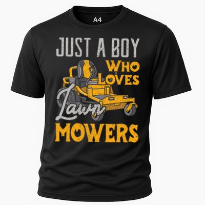 Lawn Mowing Just A Boy Who Loves Mowers Gardener Cooling Performance Crew T-Shirt