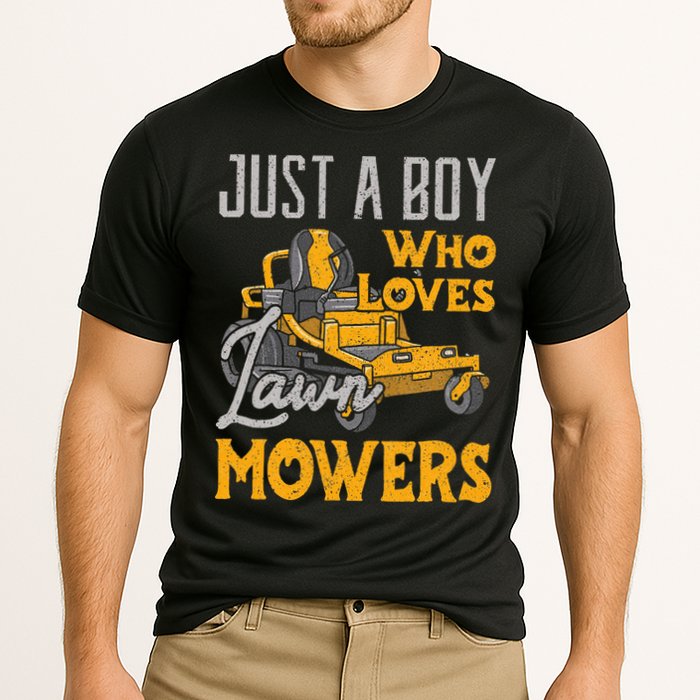 Lawn Mowing Just A Boy Who Loves Mowers Gardener Cooling Performance Crew T-Shirt