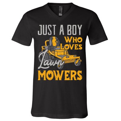 Lawn Mowing Just A Boy Who Loves Mowers Gardener V-Neck T-Shirt