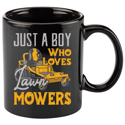Lawn Mowing Just A Boy Who Loves Mowers Gardener 11oz C Handle Ceramic Mug