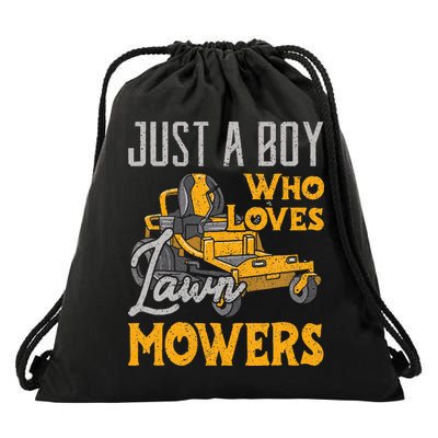 Lawn Mowing Just A Boy Who Loves Mowers Gardener Drawstring Bag