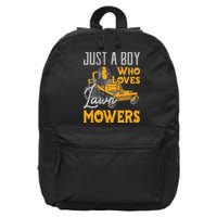 Lawn Mowing Just A Boy Who Loves Mowers Gardener 16 in Basic Backpack