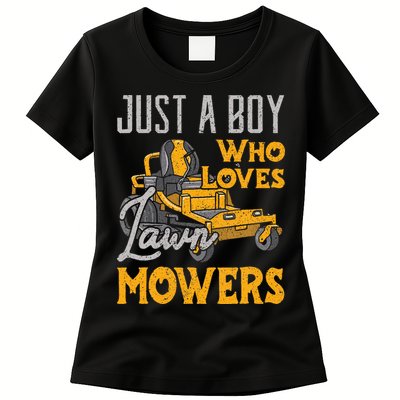 Lawn Mowing Just A Boy Who Loves Mowers Gardener Womens T-Shirt