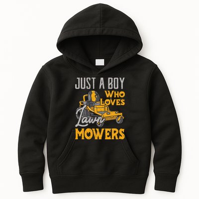 Lawn Mowing Just A Boy Who Loves Mowers Gardener Kids Hoodie