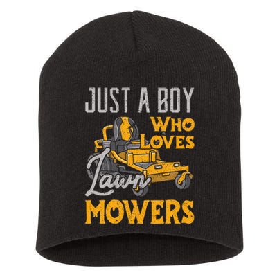 Lawn Mowing Just A Boy Who Loves Mowers Gardener Short Acrylic Beanie