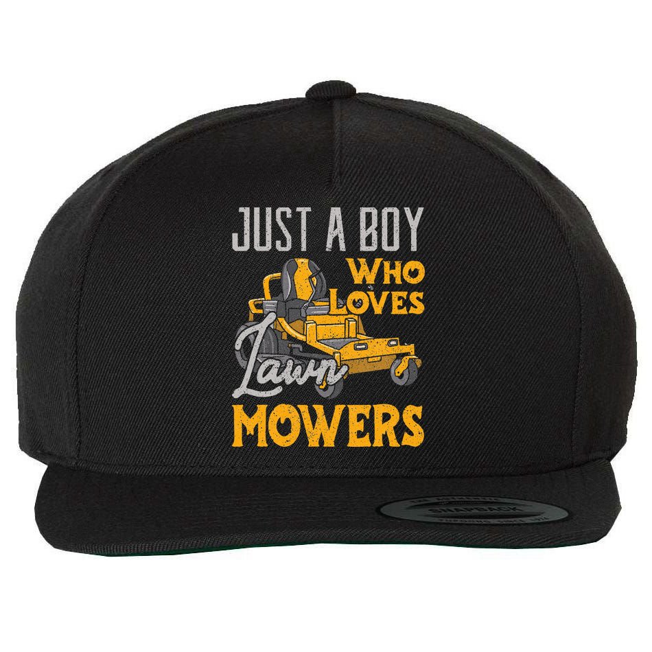 Lawn Mowing Just A Boy Who Loves Mowers Gardener Wool Snapback Cap