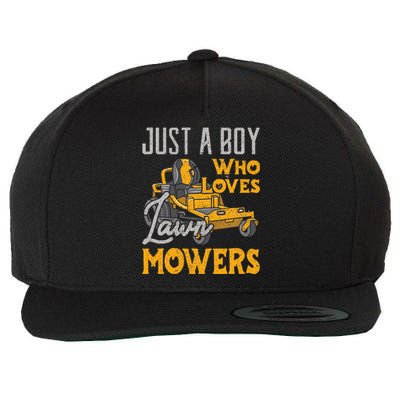 Lawn Mowing Just A Boy Who Loves Mowers Gardener Wool Snapback Cap