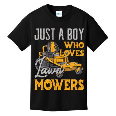 Lawn Mowing Just A Boy Who Loves Mowers Gardener Kids T-Shirt