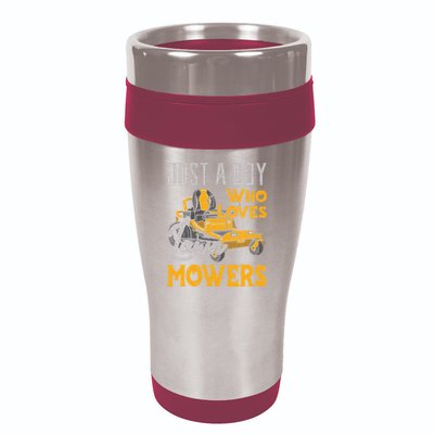 Lawn Mowing Just A Boy Who Loves Mowers Gardener 16oz Travel Tumbler